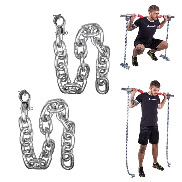 Zestaw łańcuchów siłowych inSPORTline Chainbos ∙ 2x20 kg ∙ wytrzymałe ∙ do przysiadów i martwego ciągu ∙ zaciski 50 mm ∙ ogniwa stalowe