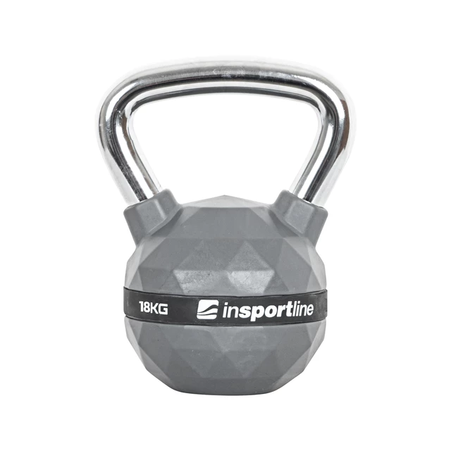 Hantle gumowane inSPORTline Ketlebel PU 2-20 kg ∙ powłoka poliuretanowa ∙ chromowany uchwyt ∙ płaska podstawa