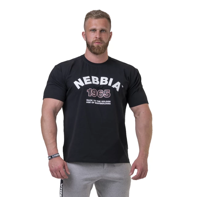 Koszulka męska T-shirt Nebbia Golden Era 192 - Jasnoszary - Czarny