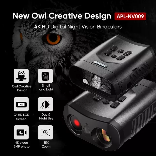 Lornetka cyfrowa z noktowizorem Apexel NV009 ∙ 15x zoom ∙ oświetlenie IR 850 nm ∙ ekran 3" ∙ ładowanie USB-C ∙ nagrywanie 4K
