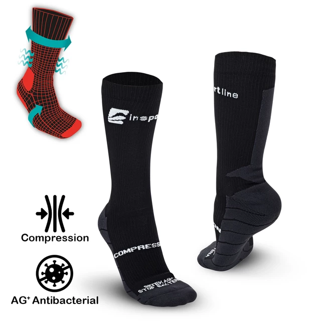 Skarpety kompresyjne inSPORTline Compagio AG+ ∙ unisex ∙ antybakteryjne ∙ Siltex AG+ ∙ odprowadzanie potu ∙ elastyczne - Czarny