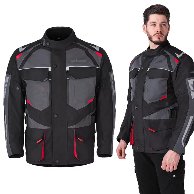 Męska kurtka motocyklowa W-TEC Burdys Evo - Czarno-szaro-czerwony - Czarno-szaro-czerwony