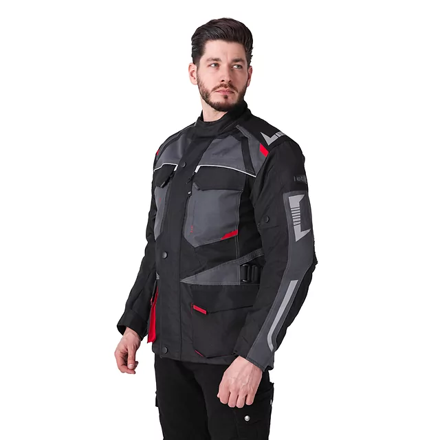 Męska kurtka motocyklowa W-TEC Burdys Evo - Czarno-szaro-czerwony