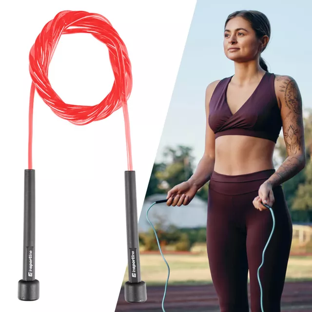 Fitness skakanka inSPORTline JumpSpeed ∙ do treningu cardio ∙ linka z PCV ∙ antypoślizgowe uchwyty ∙ kompaktowa - Czerwony - Czerwony