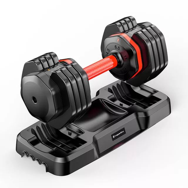 Hantla regulowana inSPORTline DuraBell® ∙ 6,5-24,5 kg ∙ antypoślizgowy uchwyt ∙ stojak w zestawie ∙ szybka regulacja