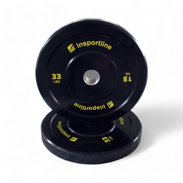 Obciążenie gumowe inSPORTline Bumper Plate Lite 15 kg ∙ żeliwo chromowane ∙ otwór olimpijski 50 mm ∙ odporne na uderzenia ∙ gumowane