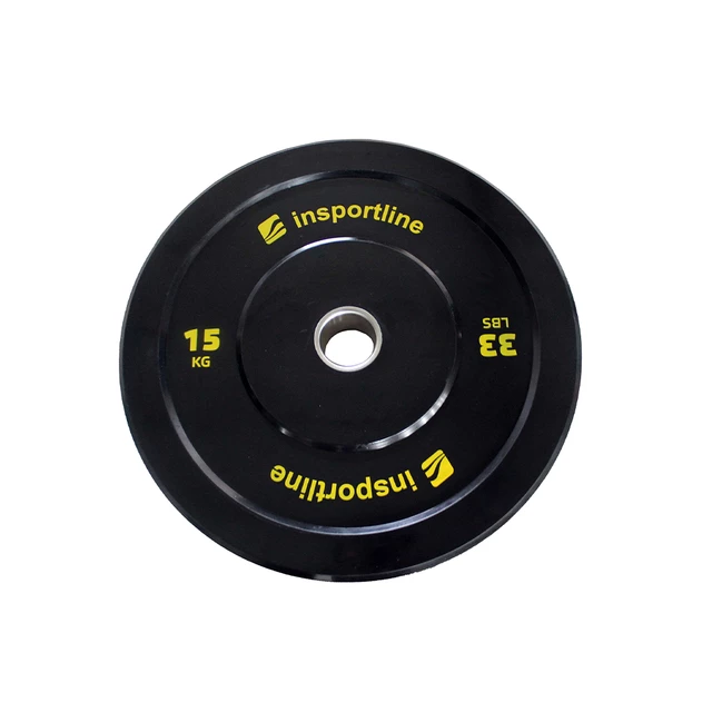 Obciążenie gumowe inSPORTline Bumper Plate Lite 15 kg ∙ żeliwo chromowane ∙ otwór olimpijski 50 mm ∙ odporne na uderzenia ∙ gumowane