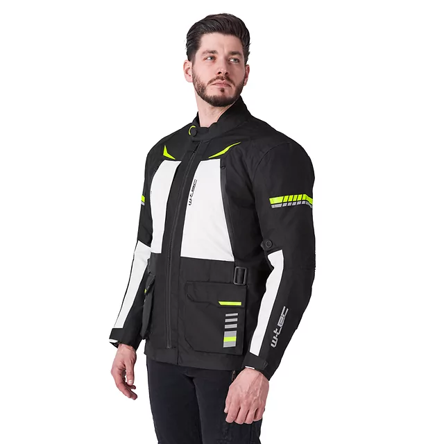 Kurtka motocyklowa W-TEC Warao ∙ wodoodporna ∙ oddychająca ∙ ochraniacze ce ∙ kieszenie wielofunkcyjne ∙ odblaski - Czarny-fluo