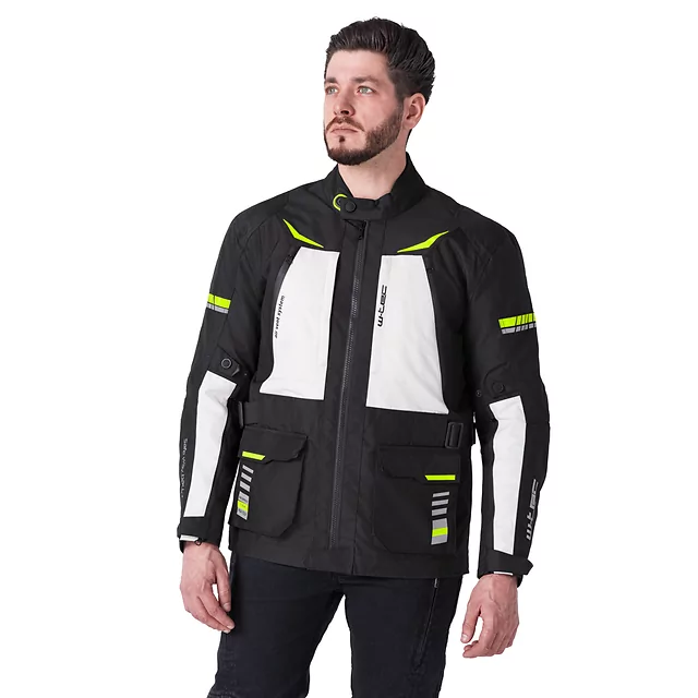 Kurtka motocyklowa W-TEC Warao ∙ wodoodporna ∙ oddychająca ∙ ochraniacze ce ∙ kieszenie wielofunkcyjne ∙ odblaski - Czarny-fluo