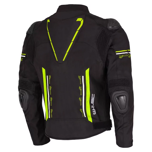Męska kurtka motocyklowa W-TEC Tonkawo ∙ wypinana podpinka ∙ ochraniacze CE ∙ slidery karbonowe ∙ garb aerodynamiczny ∙ wodoodporna - Czarny-fluo