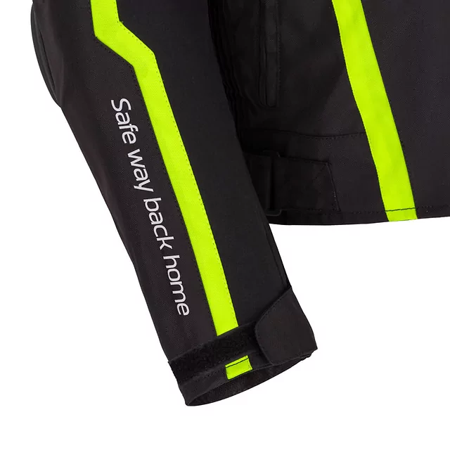 Męska kurtka motocyklowa W-TEC Tonkawo ∙ wypinana podpinka ∙ ochraniacze CE ∙ slidery karbonowe ∙ garb aerodynamiczny ∙ wodoodporna - Czarny-fluo