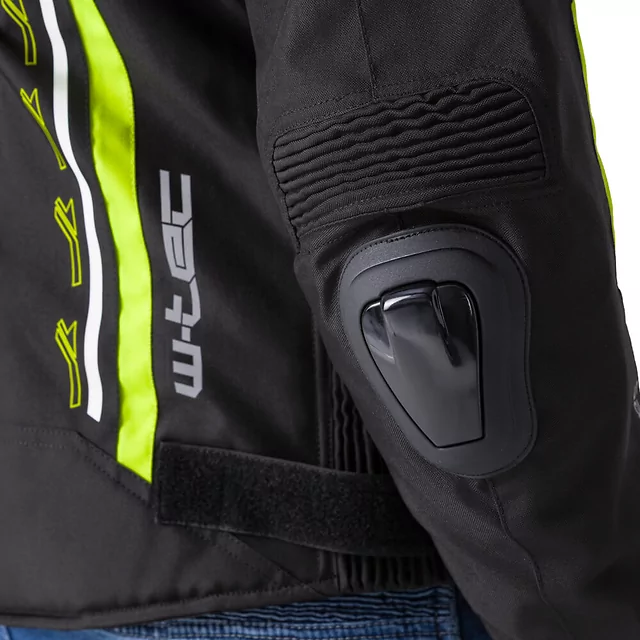 Męska kurtka motocyklowa W-TEC Tonkawo ∙ wypinana podpinka ∙ ochraniacze CE ∙ slidery karbonowe ∙ garb aerodynamiczny ∙ wodoodporna - Czarny-fluo