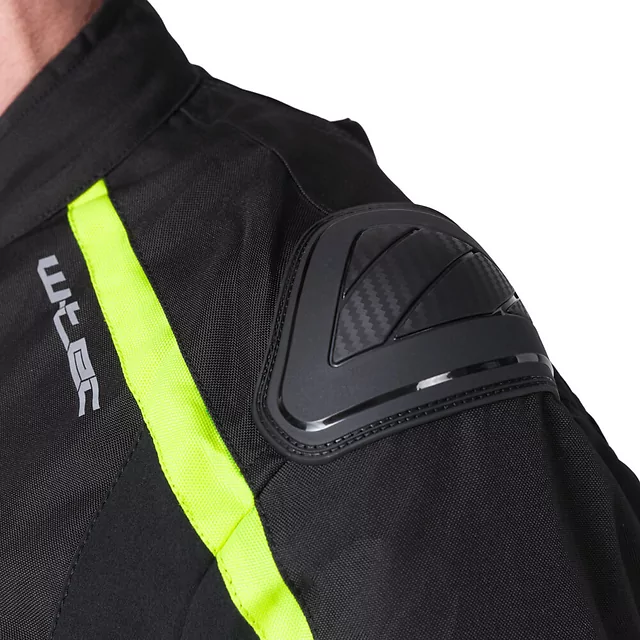 Męska kurtka motocyklowa W-TEC Tonkawo ∙ wypinana podpinka ∙ ochraniacze CE ∙ slidery karbonowe ∙ garb aerodynamiczny ∙ wodoodporna - Czarny-fluo
