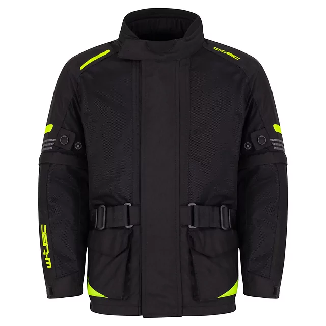 Dziecięca kurtka motocyklowa W-TEC Pinapoco ∙ wyjmowane ochraniacze ∙ regulacja rozmiaru ∙ wiatro-wodoodporna ∙ wentylacja - Czarny-fluo