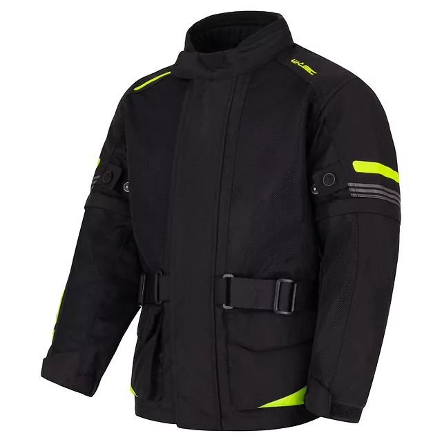 Dziecięca kurtka motocyklowa W-TEC Pinapoco ∙ wyjmowane ochraniacze ∙ regulacja rozmiaru ∙ wiatro-wodoodporna ∙ wentylacja - Czarny-fluo