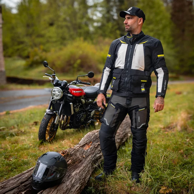 Kurtka motocyklowa W-TEC Warao ∙ wodoodporna ∙ oddychająca ∙ ochraniacze ce ∙ kieszenie wielofunkcyjne ∙ odblaski - Czarny-fluo