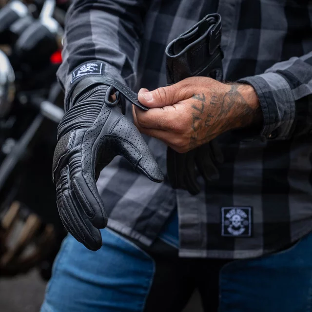 Rękawice motocyklowe W-TEC Gabello ∙ skórzane ∙ piankowe panele ochronne ∙ wentylacja ∙ zapięcie na rzep - Czarny