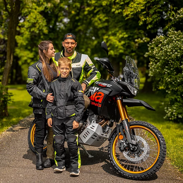 Dziecięca kurtka motocyklowa W-TEC Pinapoco ∙ wyjmowane ochraniacze ∙ regulacja rozmiaru ∙ wiatro-wodoodporna ∙ wentylacja - Czarny-fluo