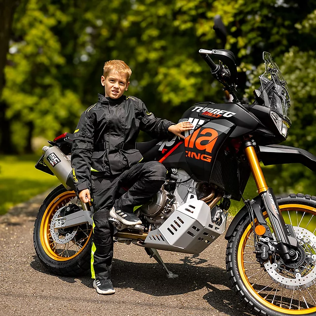 Dziecięca kurtka motocyklowa W-TEC Pinapoco ∙ wyjmowane ochraniacze ∙ regulacja rozmiaru ∙ wiatro-wodoodporna ∙ wentylacja - Czarny-fluo
