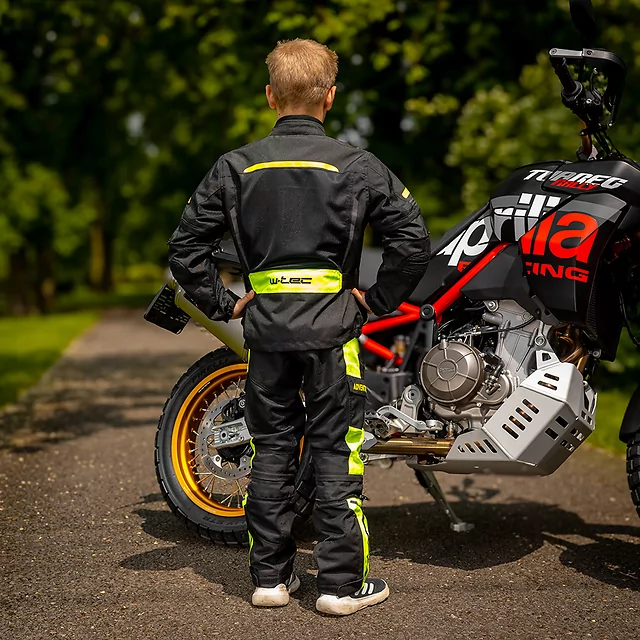 Dziecięca kurtka motocyklowa W-TEC Pinapoco ∙ wyjmowane ochraniacze ∙ regulacja rozmiaru ∙ wiatro-wodoodporna ∙ wentylacja - Czarny-fluo