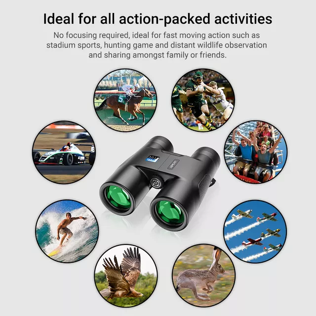 Lornetka Apexel 10x42 AutoFocus ∙ autofokus ∙ powłoki antyrefleksyjne ∙ pryzmat BAK4 ∙ pole widzenia 101 m/1000 m ∙ waga 595 g ∙ aluminiowa obudowa z gumą