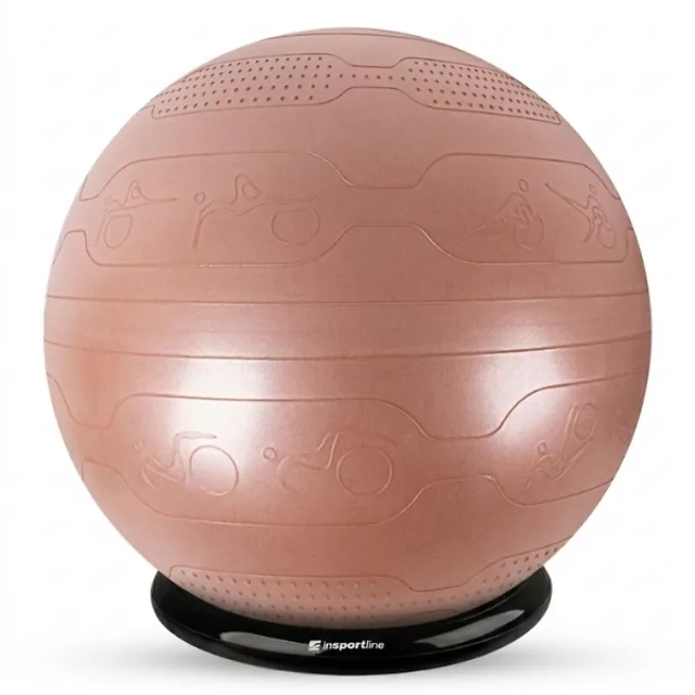 Piłka gimnastyczna inSPORTline Stretch Ball 65 cm ∙ z podstawą BallBase ∙ wypustki masujące ∙ nośność 200 kg ∙ piktogramy ćwiczeń - Miętowy - mus mokka