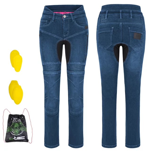 Damskie jeansy motocyklowe W-TEC Biterillo Lady ∙ aramid ∙ ochraniacze ∙ wentylacja ud ∙ wysoki stan ∙ elastyczne panele - Niebieski - Niebieski