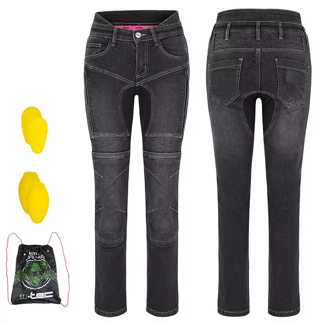 Damskie jeansy motocyklowe W-TEC Biterillo Lady ∙ aramid ∙ ochraniacze ∙ wentylacja ud ∙ wysoki stan ∙ elastyczne panele - Niebieski - Czarny