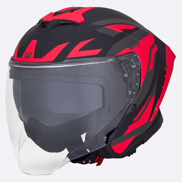 Kask motocyklowy W-TEC Voltik Graphic ∙ blenda przeciwsłoneczna ∙ wentylacja ∙ wyjmowana wyściółka ∙ homologacja ECE 22.06 - Czerwony