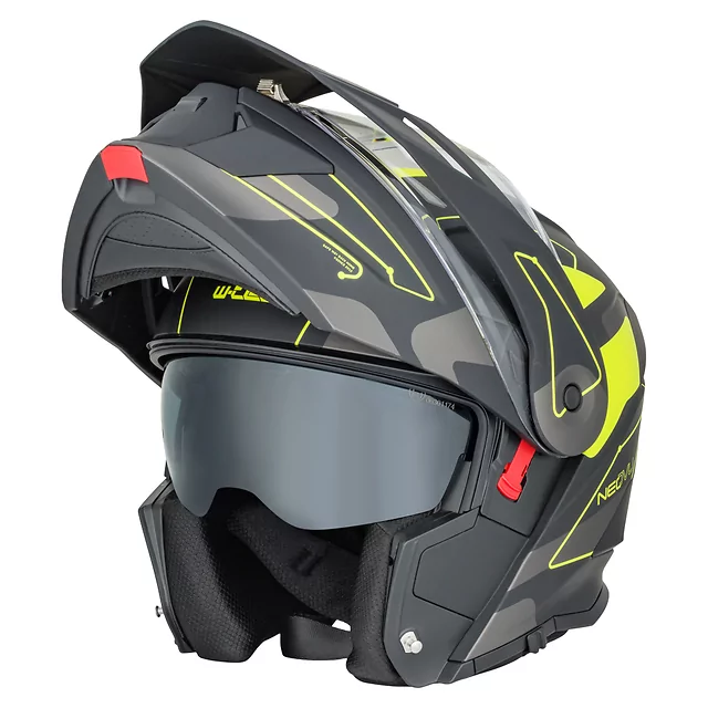 Kask motocyklowy szczękowy 3w1 W-TEC Neovu Graphic ∙ blenda przeciwsłoneczna ∙ demontowalny daszek - Czarno-czerwony