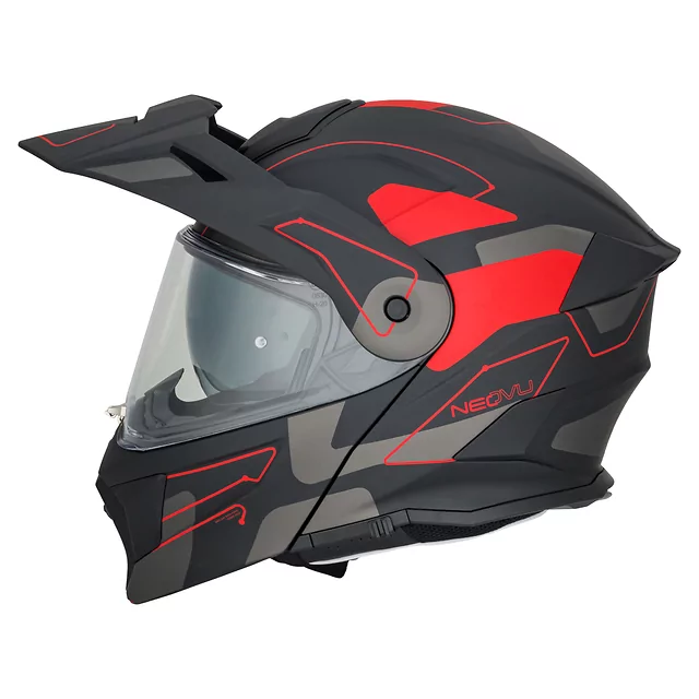 Kask motocyklowy szczękowy 3w1 W-TEC Neovu Graphic ∙ blenda przeciwsłoneczna ∙ demontowalny daszek - Czarno-czerwony