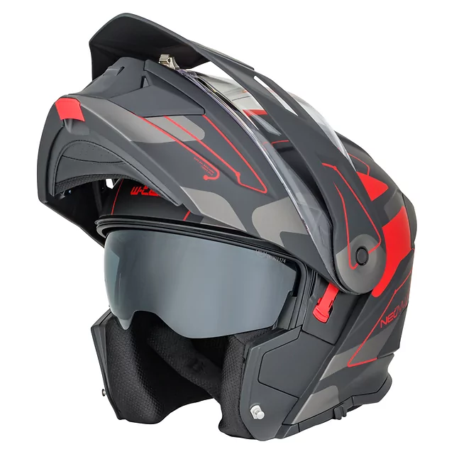 Kask motocyklowy szczękowy 3w1 W-TEC Neovu Graphic ∙ blenda przeciwsłoneczna ∙ demontowalny daszek - Czarno-czerwony