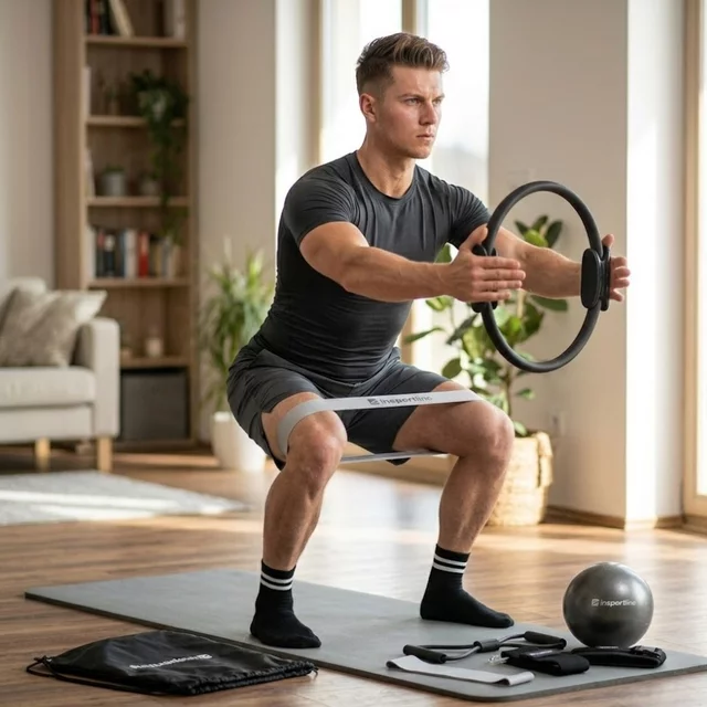Zestaw do pilatesu inSPORTline Sinuata ∙ obręcz do pilatesu ∙ 3 gumy oporowe ∙ piłka ∙ skarpetki ∙ worek - Beżowy