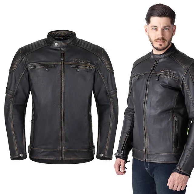 Skórzana kurtka motocyklowa W-TEC Mungelli EVO ∙ wyjmowane ochraniacze CE poziomu 2 ∙ odpinana ocieplana wkładka ∙ styl vintage - vintage czarno-brązowy - vintage czarno-brązowy