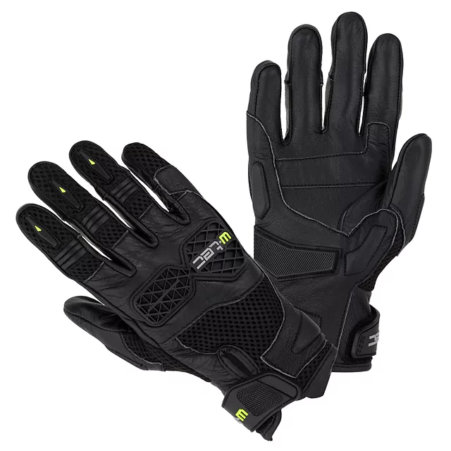 Rękawice motocyklowe W-TEC Kosor ∙ skórzane z protektorami tpu ∙ przewiewna mesh ∙ wzmocniona dłoń ∙ zapięcie na rzep - Czarny - Czarny