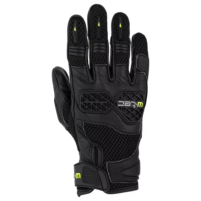Rękawice motocyklowe W-TEC Kosor ∙ skórzane z protektorami tpu ∙ przewiewna mesh ∙ wzmocniona dłoń ∙ zapięcie na rzep - Czarny