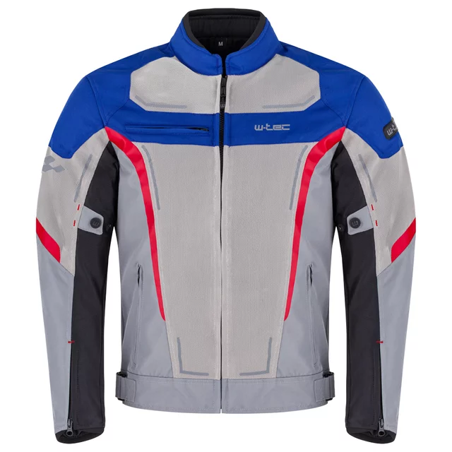 Letnia męska kurtka motocyklowa W-TEC Mirelio ∙ wentylacja AirVent ∙ ochraniacze CE ∙ membrana wodoodporna - szaro-niebiesko-czerwony