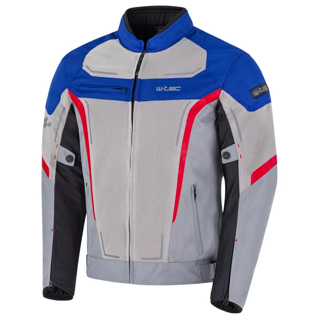 Letnia męska kurtka motocyklowa W-TEC Mirelio ∙ wentylacja AirVent ∙ ochraniacze CE ∙ membrana wodoodporna - szaro-niebiesko-czerwony