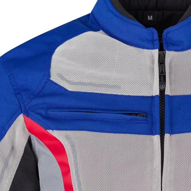 Letnia męska kurtka motocyklowa W-TEC Mirelio ∙ wentylacja AirVent ∙ ochraniacze CE ∙ membrana wodoodporna - szaro-niebiesko-czerwony