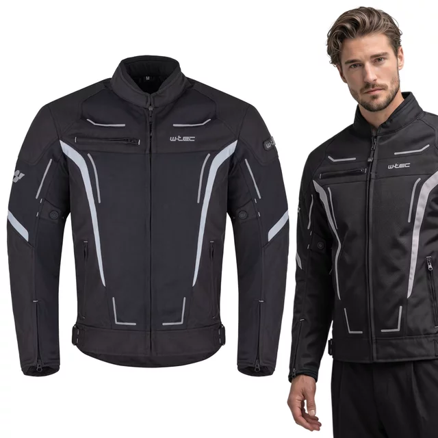 Letnia męska kurtka motocyklowa W-TEC Mirelio ∙ wentylacja AirVent ∙ ochraniacze CE ∙ membrana wodoodporna - szaro-niebiesko-czerwony - Czarno-szary
