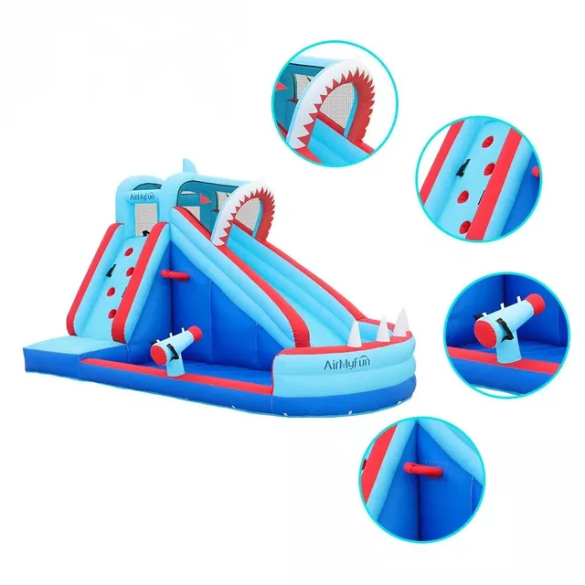 Dmuchany plac zabaw / zamek AirMyFun Shark ∙ zjeżdżalnia rekin ∙ mini boisko ∙ ścianka wspinaczkowa ∙ strefa wodna ∙ kosz do koszykówki