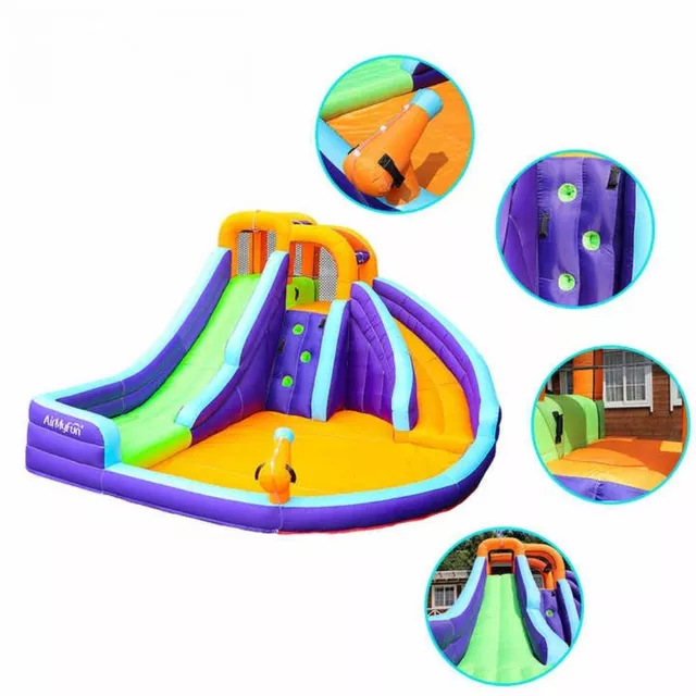Dmuchany zamek dla dzieci inSPORTline AirMyFun Double Slide ∙ podwójna zjeżdżalnia ∙ ścianka wspinaczkowa ∙ basen wodny ∙ wspinaczka ∙ armatka wodna