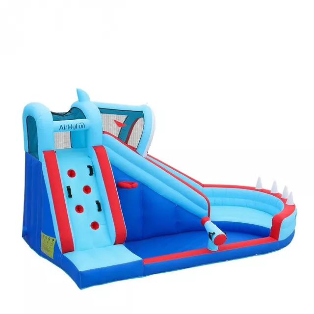 Dmuchany plac zabaw / zamek AirMyFun Shark ∙ zjeżdżalnia rekin ∙ mini boisko ∙ ścianka wspinaczkowa ∙ strefa wodna ∙ kosz do koszykówki