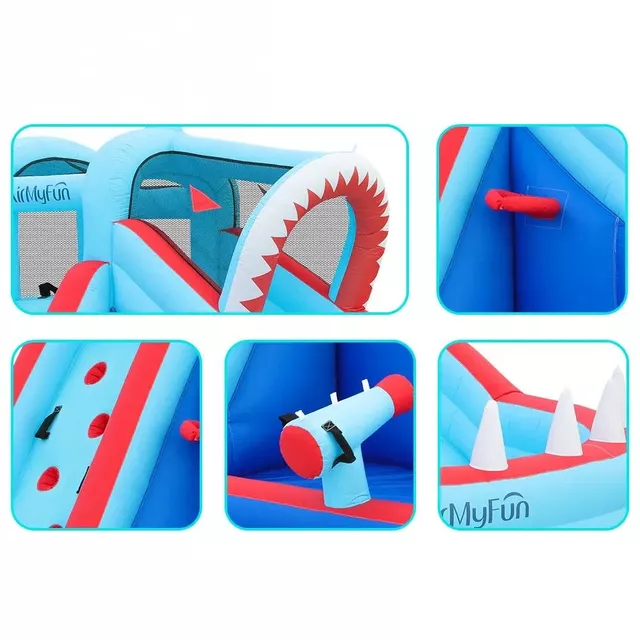Dmuchany plac zabaw / zamek AirMyFun Shark ∙ zjeżdżalnia rekin ∙ mini boisko ∙ ścianka wspinaczkowa ∙ strefa wodna ∙ kosz do koszykówki