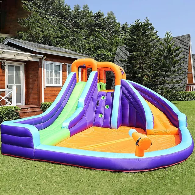 Dmuchany zamek dla dzieci inSPORTline AirMyFun Double Slide ∙ podwójna zjeżdżalnia ∙ ścianka wspinaczkowa ∙ basen wodny ∙ wspinaczka ∙ armatka wodna