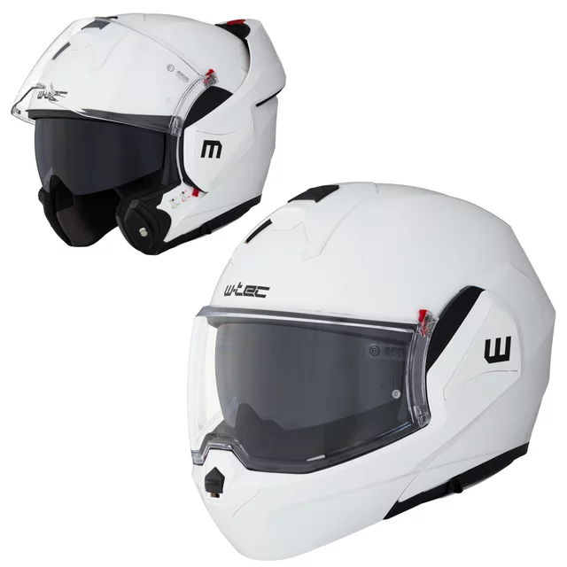 Kask motocyklowy szczękowy W-TEC Sabron P/J ∙ blenda przeciwsłoneczna ∙ system wentylacji ∙ wyjmowana wyściółka - Nardo Grey - Biały