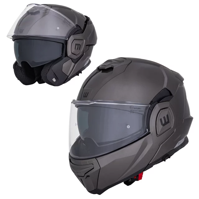 Kask motocyklowy szczękowy W-TEC Zoroz P/J ∙ wizjer pinlock ∙ osłona przeciwsłoneczna ∙ wentylacja - Metaliczny szary