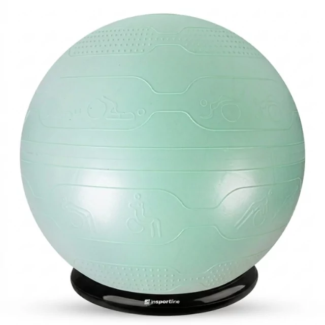 Piłka gimnastyczna inSPORTline Stretch Ball 65 cm ∙ z podstawą BallBase ∙ wypustki masujące ∙ nośność 200 kg ∙ piktogramy ćwiczeń - Miętowy - Miętowy