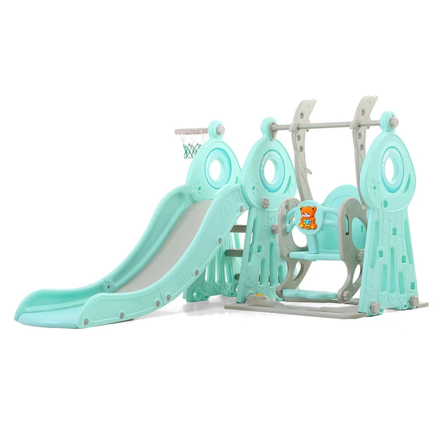 Zjeżdżalnia multifunkcyjna inSPORTline Swingslide 4w1 ∙ z huśtawką i koszem ∙ miś z muzyką ∙ regulowana wysokość ∙ max 40 kg ∙ HDPE ∙ bezpieczna