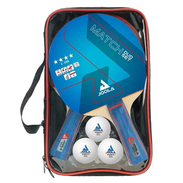 Zestaw do ping-ponga JOOLA Duo 2x Match ∙ rakietki z Ergo Grip ∙ 3 piłeczki Select ∙ ITTF approved ∙ rotacja 84